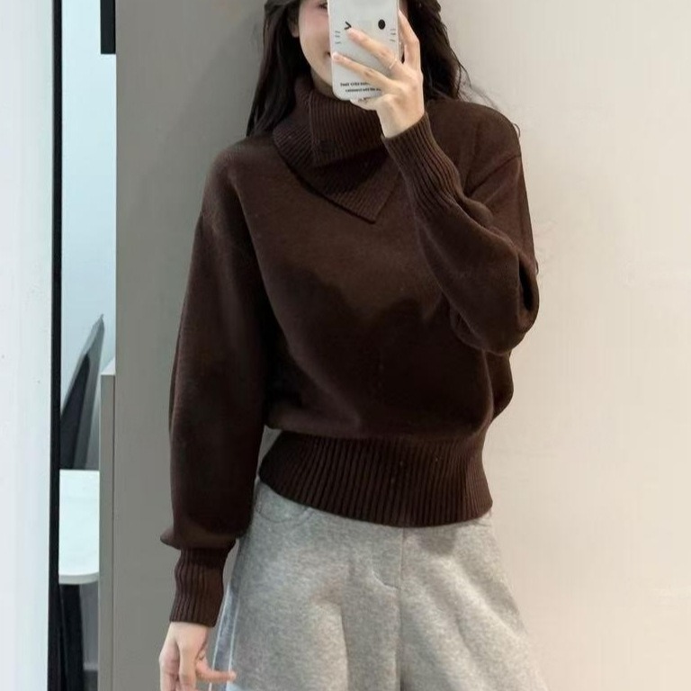 不規則 ハイネック ニット レディース スリム フィット オールマッチ ニット セーター