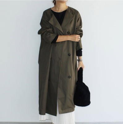 無地 カジュアル シンプル 長袖 ロング丈 トレンチコート