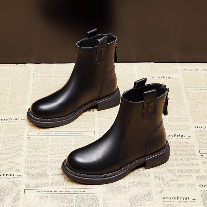 気質満点 無地 本革 ショートブーツ