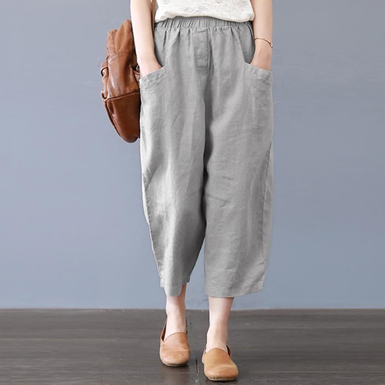 女っぽい レディース 無地 七分丈 ワイドパンツ