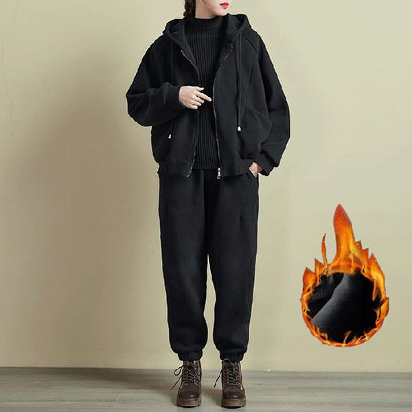 フード付き ジップアップ 中綿入り 厚手 スウェット セットアップ