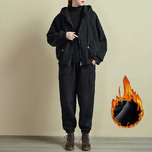 フード付き ジップアップ 中綿入り 厚手 スウェット セットアップ