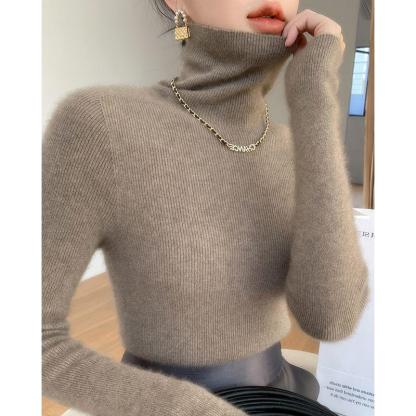 レディース タートルネック カシミヤ 無地 ニット
