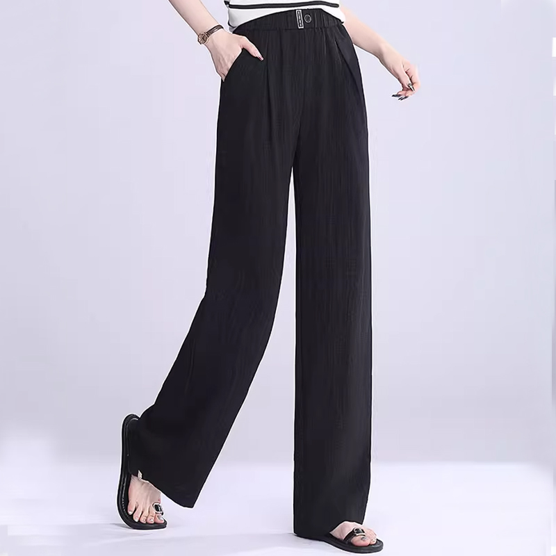 着痩せ効果のある ドレープ性 無地 ワイドパンツ