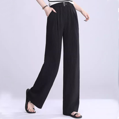 着痩せ効果のある ドレープ性 無地 ワイドパンツ