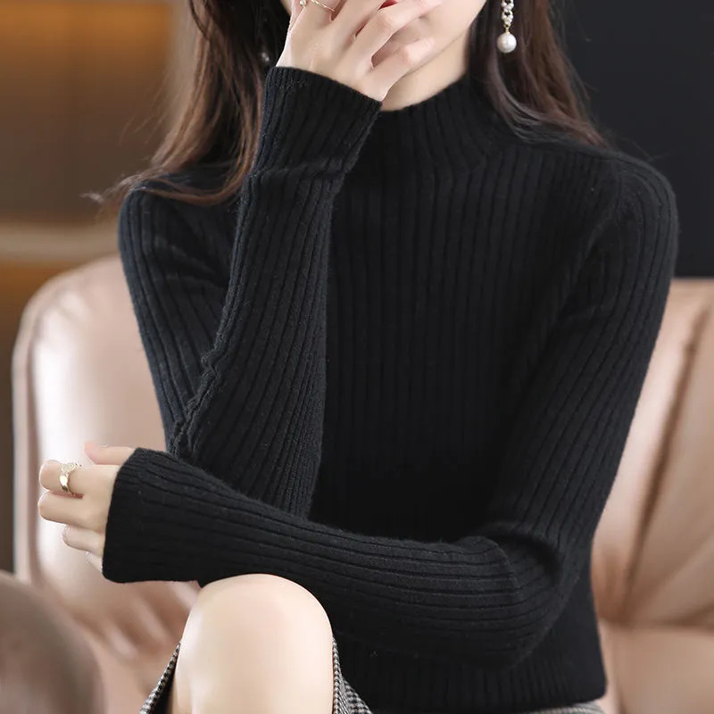 無地 カジュアル シンプル ハーフハイネック ニット