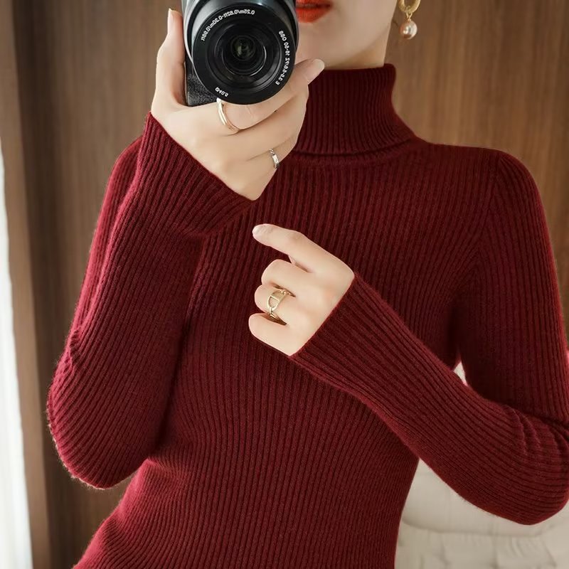 無地 レディース タートルネック ニット