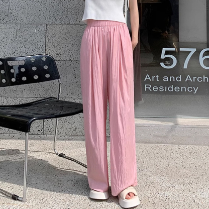 無地 カジュアル 細見えドレープ ワイドパンツ