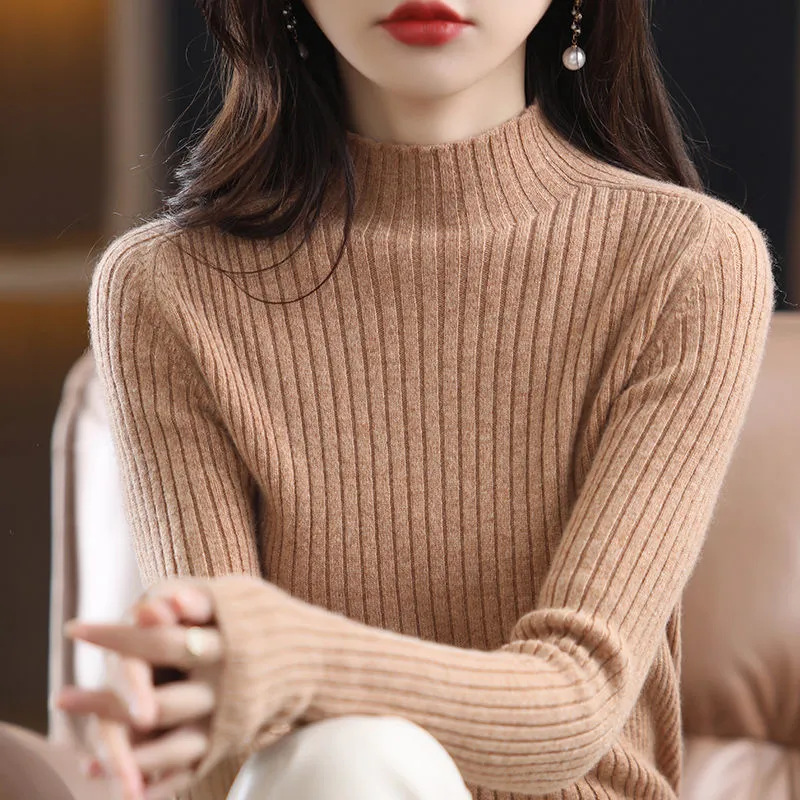 無地 カジュアル シンプル ハーフハイネック ニット