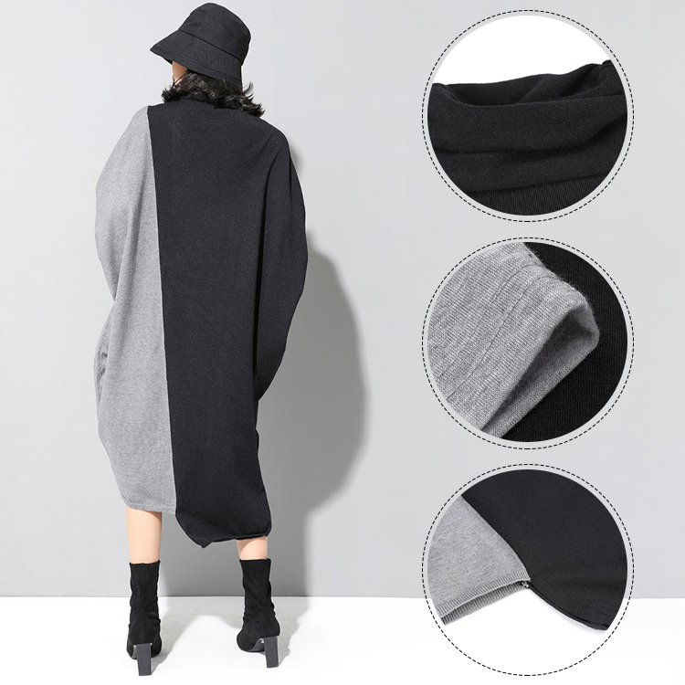 スウィート 配色 ロング丈ニットワンピース