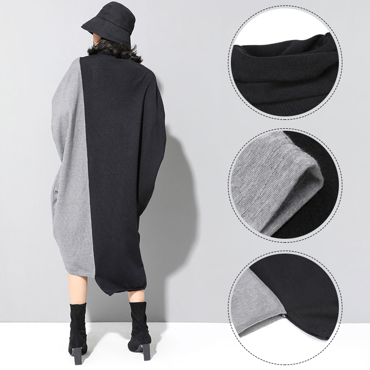 スウィート 配色 ロング丈ニットワンピース