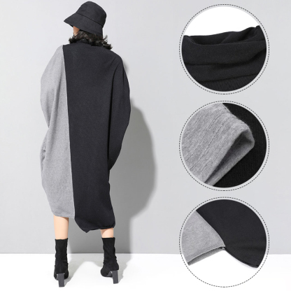 スウィート 配色 ロング丈ニットワンピース