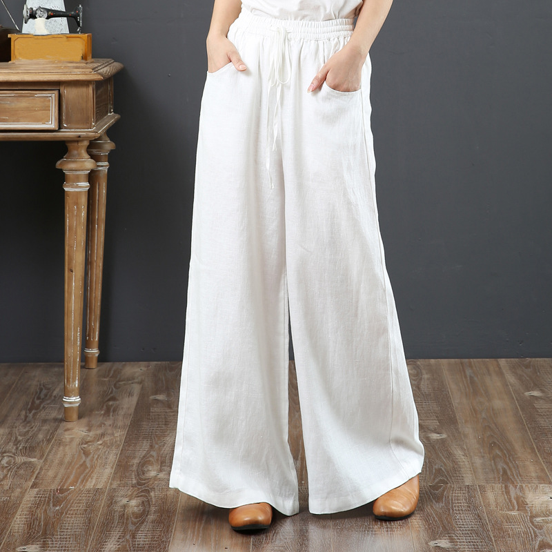 話題沸騰中 綿麻 ハイウエスト ワイドパンツ