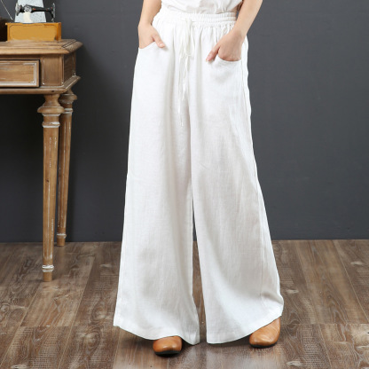 話題沸騰中 綿麻 ハイウエスト ワイドパンツ