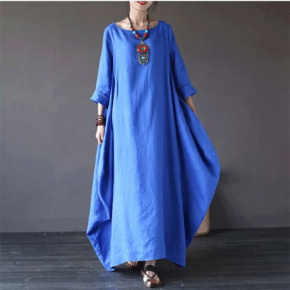 簡単おしゃれ カジュアル 無地 綿麻 ルーズ ロング ワンピース