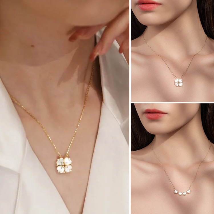 デートに着用最適 綺麗め 四つ葉 クローバーハート ネックレス