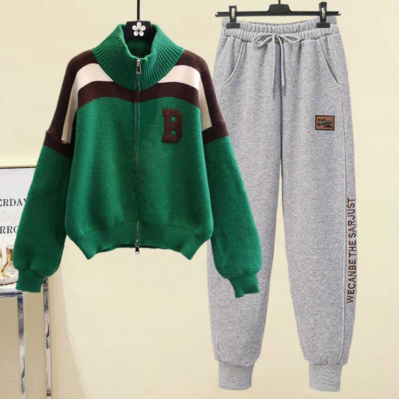 配色 カジュアル シンプル 長袖 上下セット