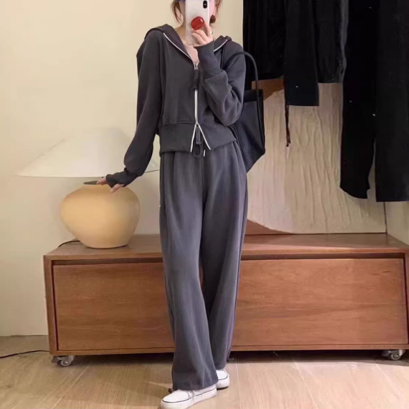 春秋 レディース パーカー+ワイドパンツ 2点セット