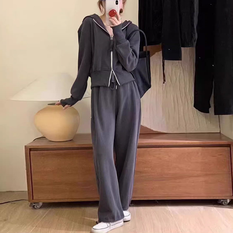 春秋 レディース パーカー+ワイドパンツ 2点セット