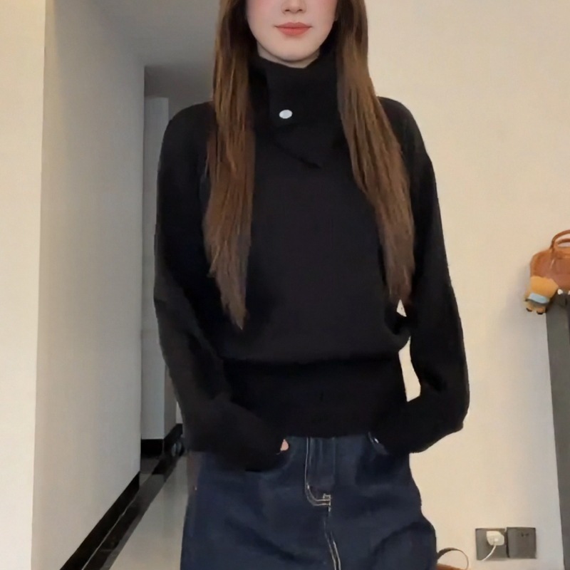 不規則 ハイネック ニット レディース スリム フィット オールマッチ ニット セーター