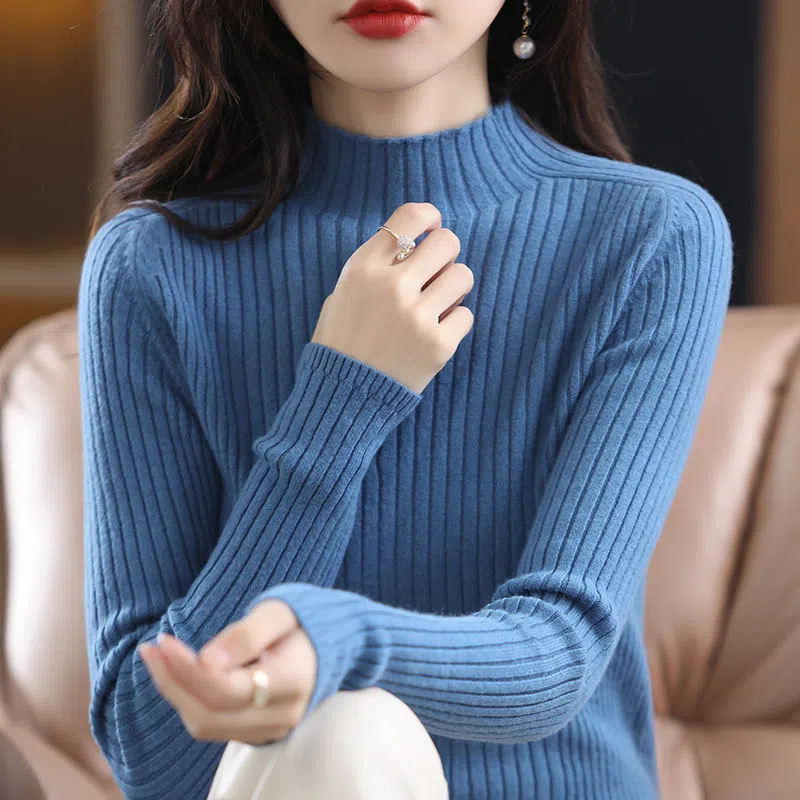 無地 カジュアル シンプル ハーフハイネック ニット