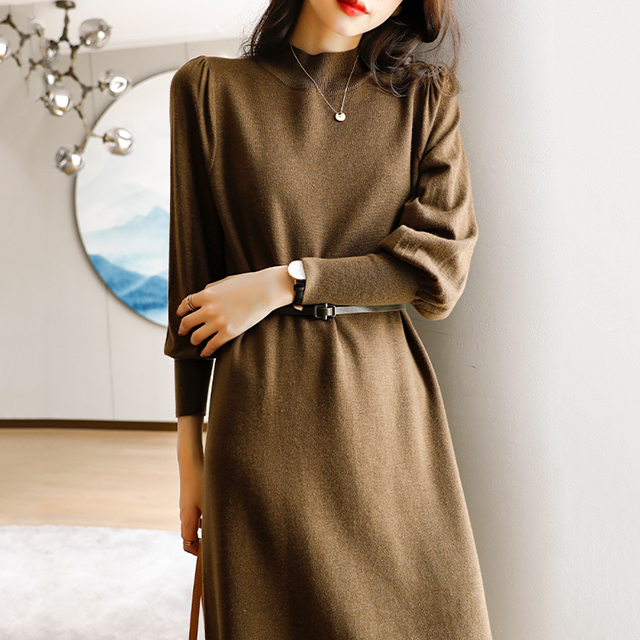 フランス風 無地 カジュアル シンプル ニットワンピース