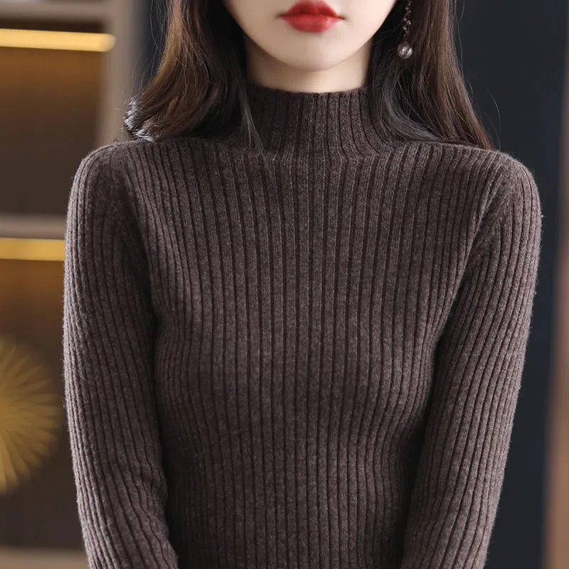 無地 カジュアル シンプル ハーフハイネック ニット