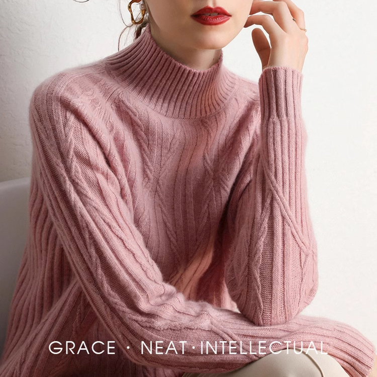 話題沸騰中 レディース 半高襟 長袖 無地 ニット