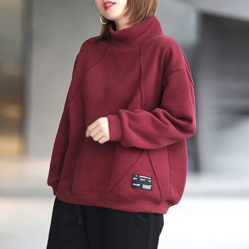 あったか 無地 カジュアル ハイネック スウェット