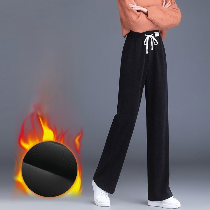 【裏起毛なし/裏起毛あり】柔らかい 無地 ストレート ワイドパンツ