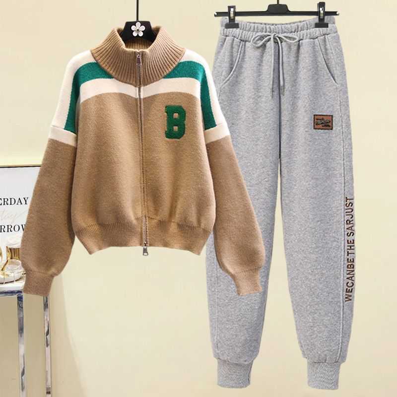 配色 カジュアル シンプル 長袖 上下セット