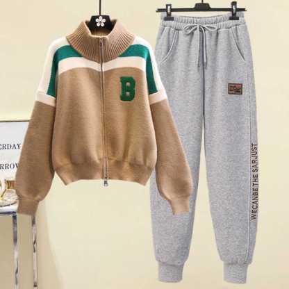 配色 カジュアル シンプル 長袖 上下セット