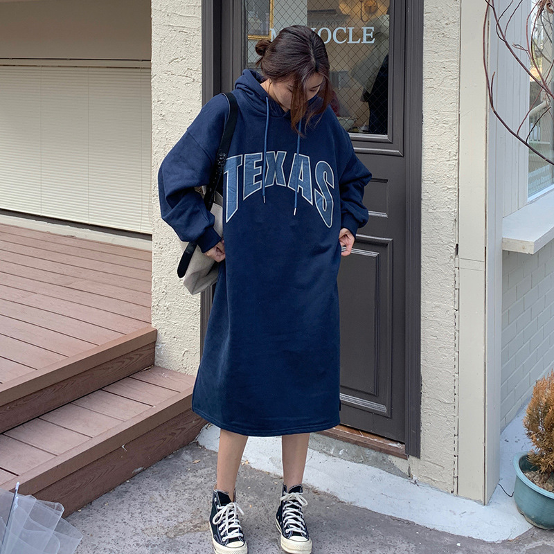 完売必至 フード付き アルファベット パーカー ワンピース