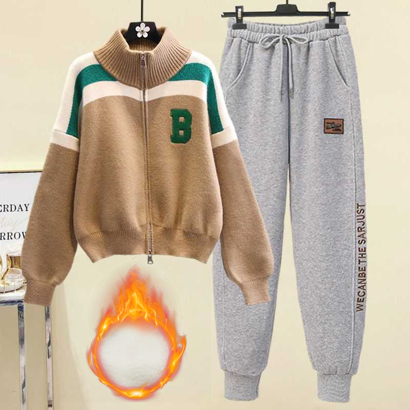 配色 カジュアル シンプル 長袖 上下セット