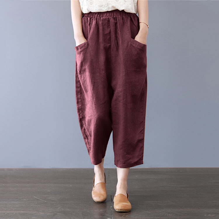 女っぽい レディース 無地 七分丈 ワイドパンツ