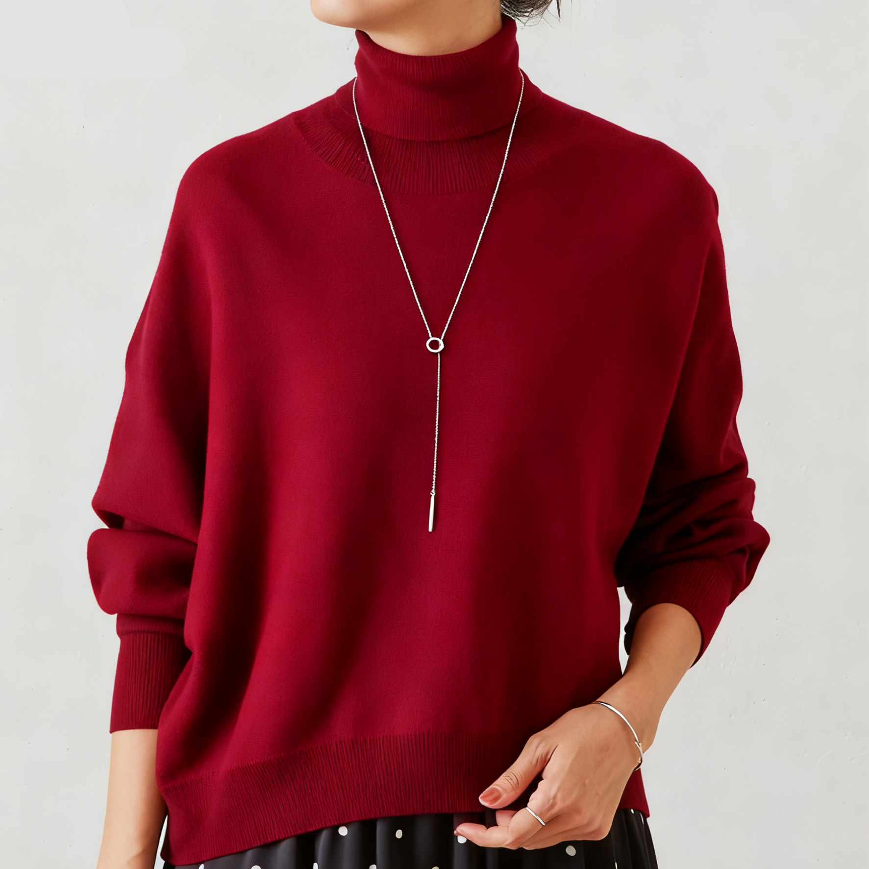 タートルネック ドルマンスリーブ 無地 ニット