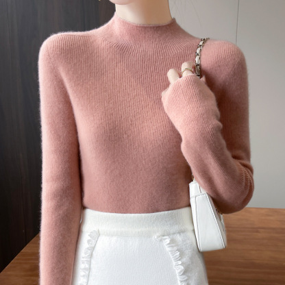 着回し可能 レディース  ハイネック 無地 ウール ニット