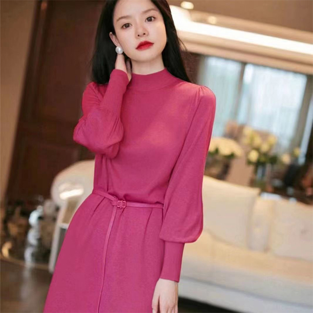 フランス風 無地 カジュアル シンプル ニットワンピース