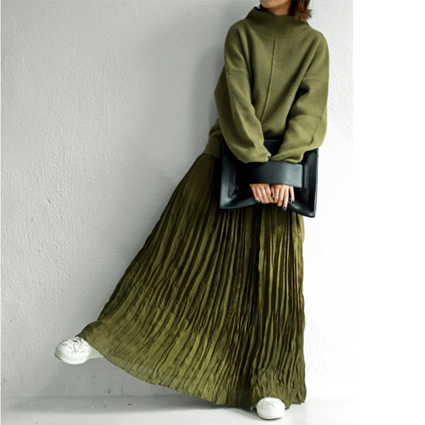 無地 カジュアル シンプル ニット+プリーツスカート 上下セット
