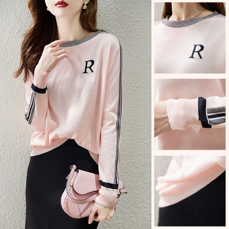 レディー スラウンドネック 配色 ラウンドネック ニット