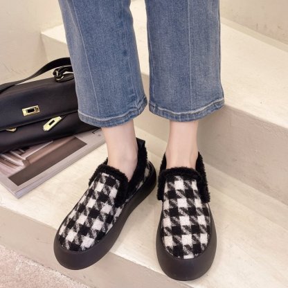 着やすい 防寒加工 シンプル レディース チェック柄 ブーツ