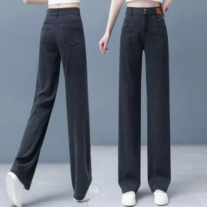 無地 ハイウエスト カジュアル シンプル デニムパンツ