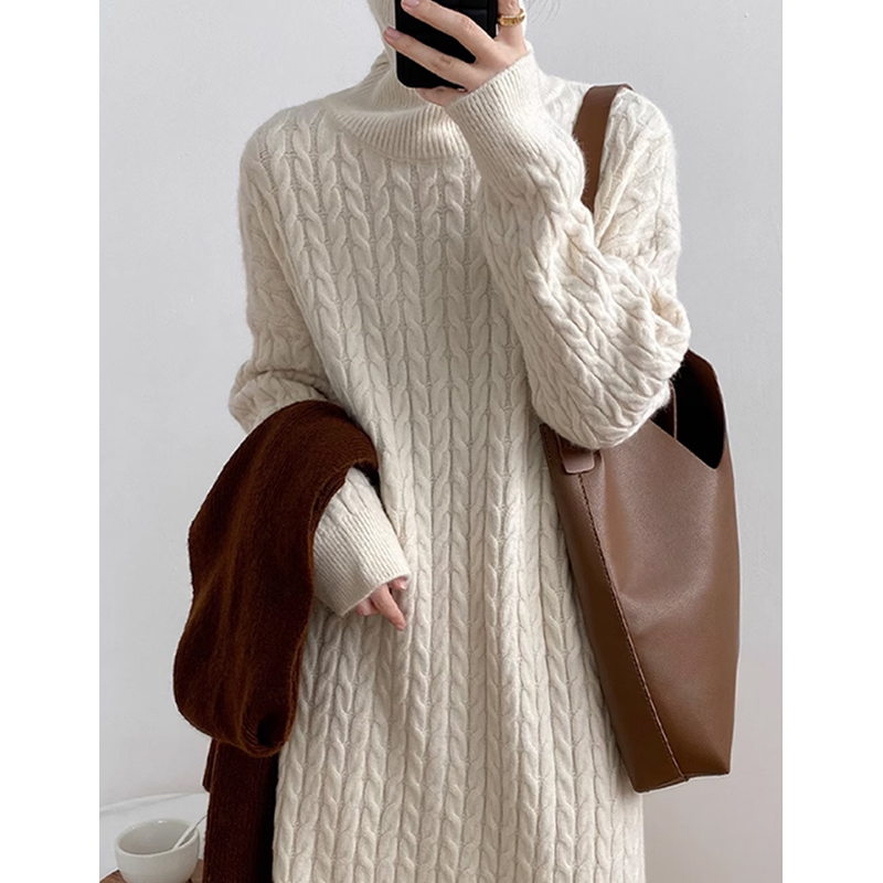 ハイネック 無地 ハイネック ルーズ ニットワンピース