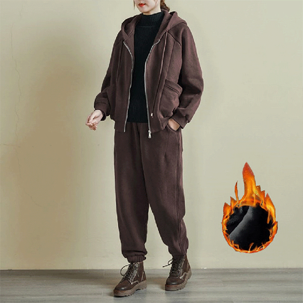 フード付き ジップアップ 中綿入り 厚手 スウェット セットアップ