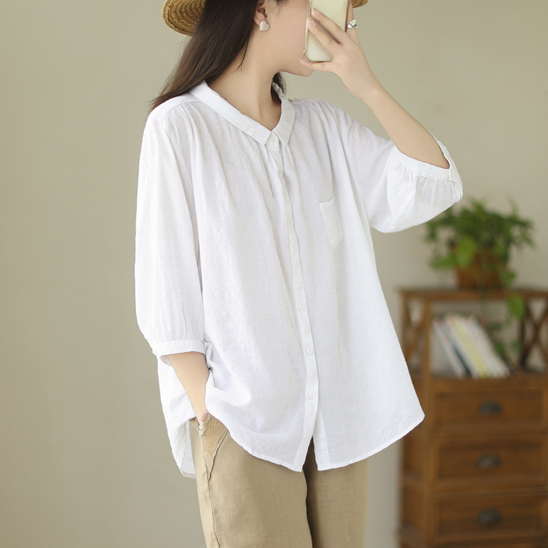 綿麻 無地 カジュアル シンプル ブラウス