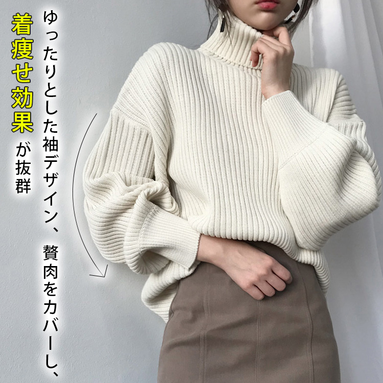 保温性 贅肉カバー 無地 ハイネック 通気性 快適 ニット
