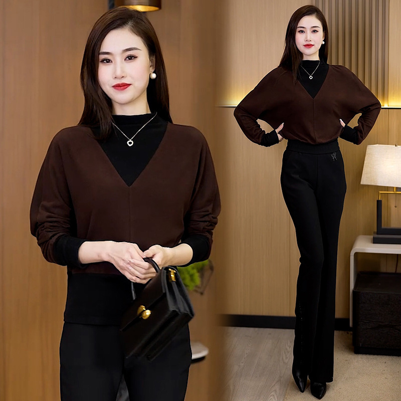 レイヤード風 あったか カジュアル 配色 インナー