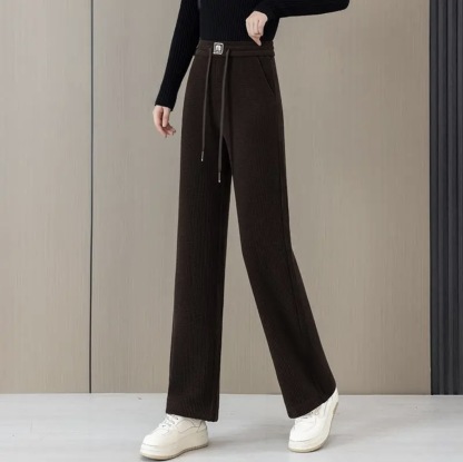 人気爆発中 ハイウエスト 裏起毛 ワイドパンツ