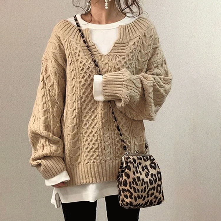 スウィート スリット Vネック ルーズ ニット　