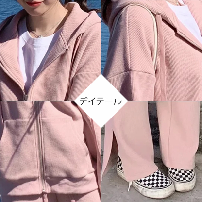 フード付き 無地 レディース パーカー セットアップ